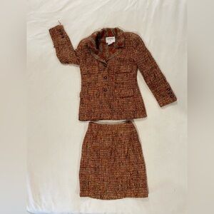 Chanel 1998 Orange and Beige Wool Tweed, Boucle Skirt Suit